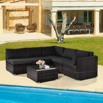  - 6 Pieces Patio Rattan Furniture Set with Cushions and Glass Coffee Table - Outdoor Style Company