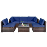  - 6 Pieces Patio Rattan Furniture Set with Cushions and Glass Coffee Table - Outdoor Style Company