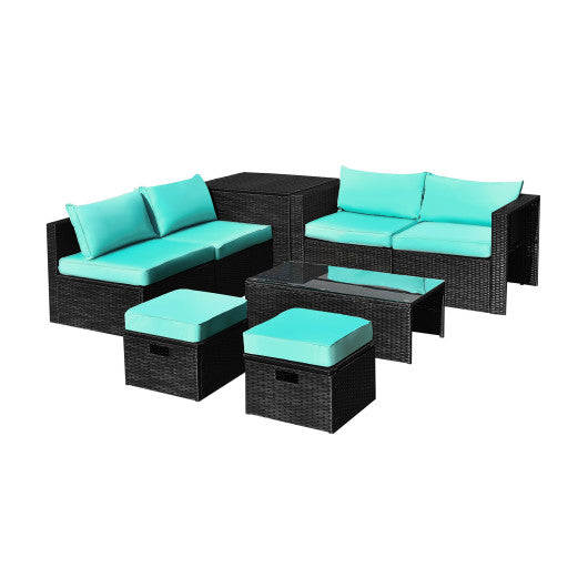  - 8 Pieces Patio Rattan Storage Table Furniture Set - Outdoor Style Company