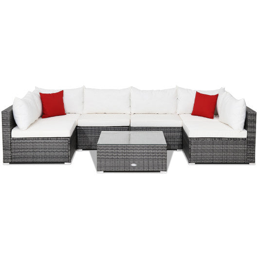  - 7 Pieces Patio Rattan Furniture Set with Sectional Sofa Cushioned - Outdoor Style Company