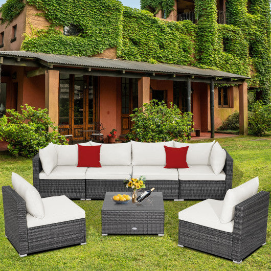  - 7 Pieces Patio Rattan Furniture Set with Sectional Sofa Cushioned - Outdoor Style Company