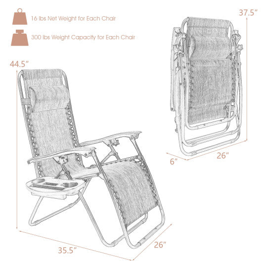  - 2 Pieces Folding Recliner Zero Gravity Lounge Chair - Outdoor Style Company