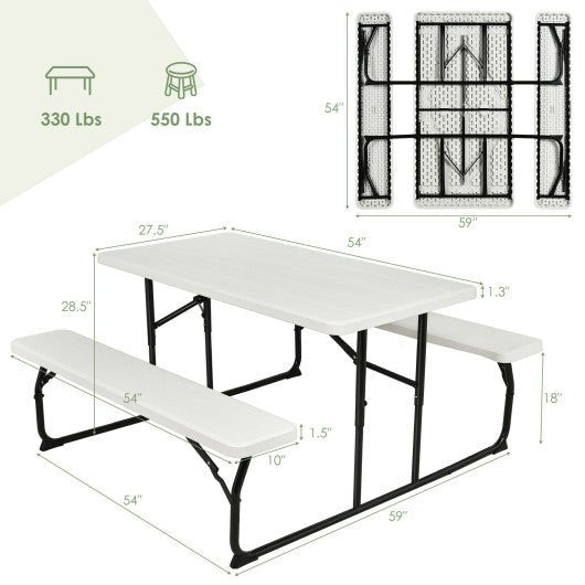  - Indoor and Outdoor Folding Picnic Table Bench Set with Wood - like Texture - Outdoor Style Company