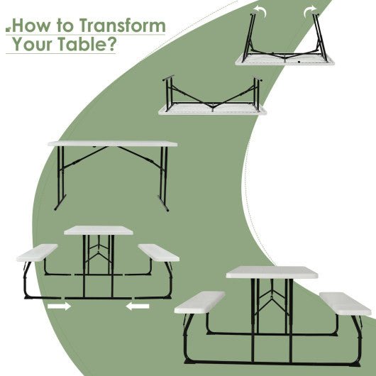  - Indoor and Outdoor Folding Picnic Table Bench Set with Wood - like Texture - Outdoor Style Company