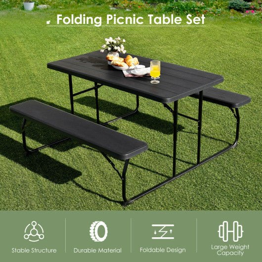  - Indoor and Outdoor Folding Picnic Table Bench Set with Wood - like Texture - Outdoor Style Company