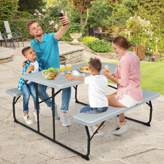  - Indoor and Outdoor Folding Picnic Table Bench Set with Wood - like Texture - Outdoor Style Company