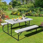  - Indoor and Outdoor Folding Picnic Table Bench Set with Wood - like Texture - Outdoor Style Company