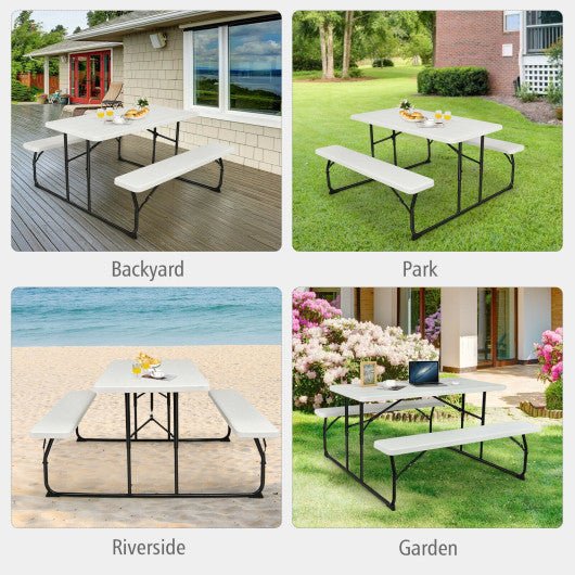  - Indoor and Outdoor Folding Picnic Table Bench Set with Wood - like Texture - Outdoor Style Company