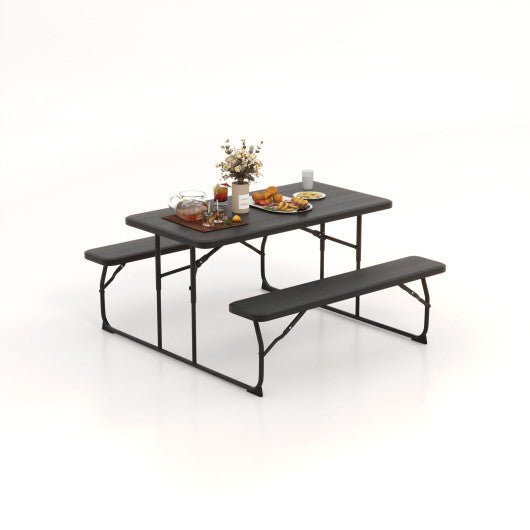  - Indoor and Outdoor Folding Picnic Table Bench Set with Wood - like Texture - Black - Outdoor Style Company