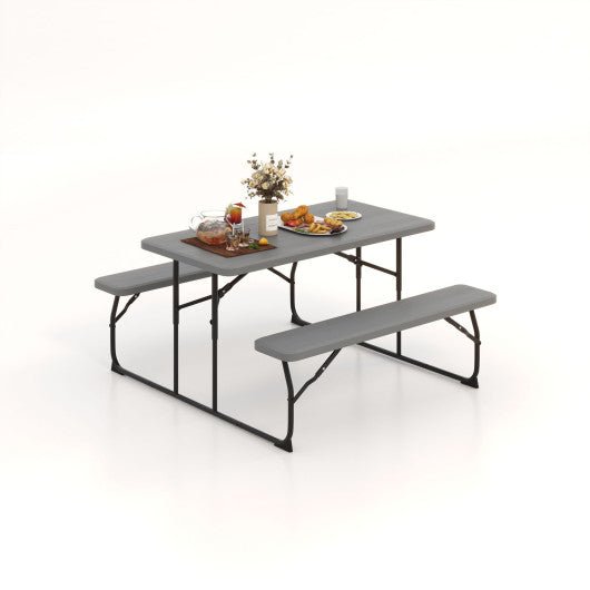  - Indoor and Outdoor Folding Picnic Table Bench Set with Wood - like Texture - Gray - Outdoor Style Company