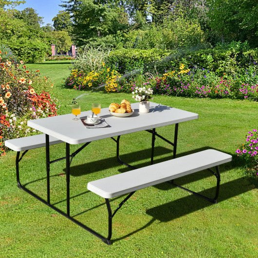  - Indoor and Outdoor Folding Picnic Table Bench Set with Wood - like Texture - White - Outdoor Style Company