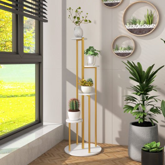  - Indoor Metal Plant Stand Corner Plant Shelf for Potted Plant with Golden Metal Frame - Outdoor Style Company