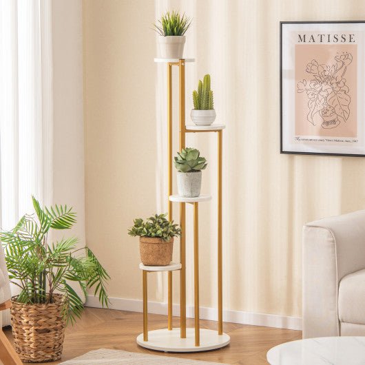  - Indoor Metal Plant Stand Corner Plant Shelf for Potted Plant with Golden Metal Frame - Outdoor Style Company