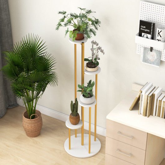  - Indoor Metal Plant Stand Corner Plant Shelf for Potted Plant with Golden Metal Frame - Outdoor Style Company