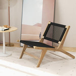  - Indoor Outdoor Teak Wooden Chair with Handwoven Cordage Seat and Backrest - Outdoor Style Company