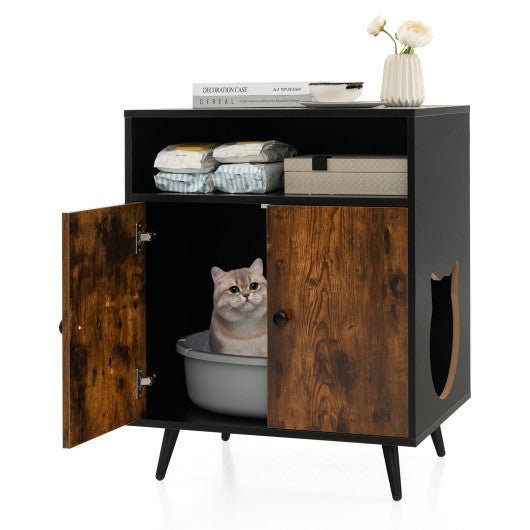  - Industrial Cat Litter Box Enclosure with Entry and Open Compartment - Rustic Brown - Outdoor Style Company