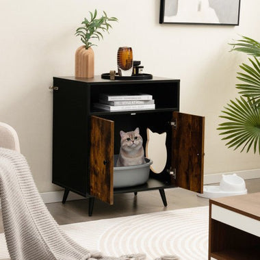  - Industrial Cat Litter Box Enclosure with Entry and Open Compartment - Rustic Brown - Outdoor Style Company