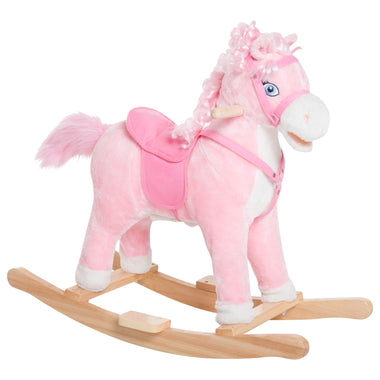 AOSOM-Kids Rocking Horse Toy, Plush Animal Toy Rocker with Realistic Sounds and Swinging Tail, Birth Gift for Over 3 Years Old, Pink - Outdoor Style Company