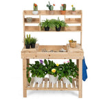  - Large Garden Potting Bench Table with Display Rack and Hidden Sink - Outdoor Style Company