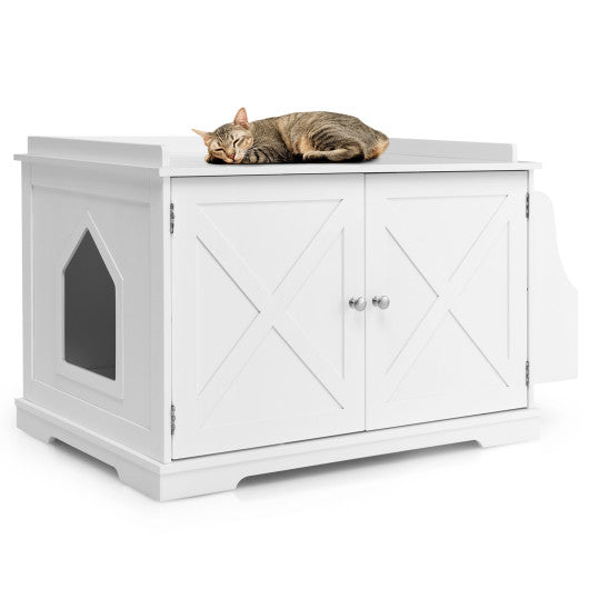  - Large Wooden Cat Litter Box Enclosure with the Storage Rack - Outdoor Style Company