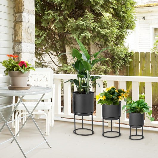  - Metal Planter Pot Stand Set of 3 with Pots for Home Balcony Garden - Outdoor Style Company