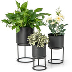  - Metal Planter Pot Stand Set of 3 with Pots for Home Balcony Garden - Outdoor Style Company