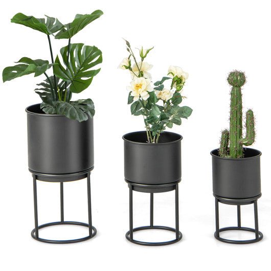  - Metal Planter Pot Stand Set of 3 with Pots for Home Balcony Garden - Outdoor Style Company