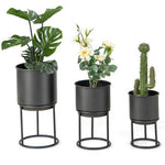  - Metal Planter Pot Stand Set of 3 with Pots for Home Balcony Garden - Outdoor Style Company