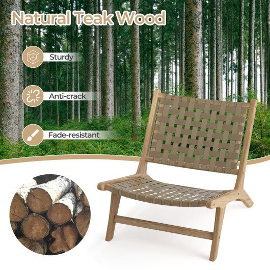  - Modern Armless Teak Wood Lounge Chair with Nylon Woven Backrest and Seat - Outdoor Style Company