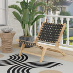  - Modern Armless Teak Wood Lounge Chair with Nylon Woven Backrest and Seat - Outdoor Style Company