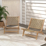  - Modern Armless Teak Wood Lounge Chair with Nylon Woven Backrest and Seat - Outdoor Style Company