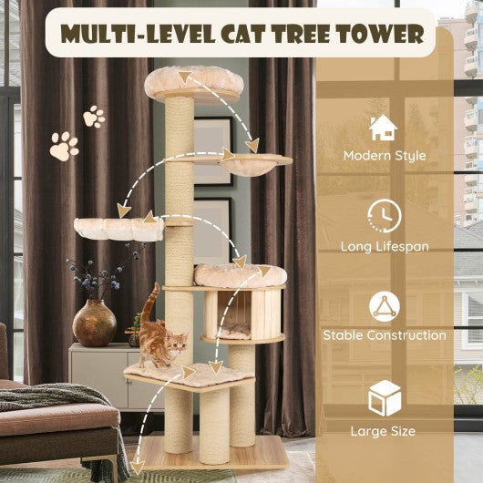  - Modern Tall Cat Tree Tower with Scratch Posts and Washable Mats - Outdoor Style Company