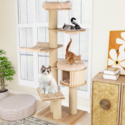  - Modern Tall Cat Tree Tower with Scratch Posts and Washable Mats - Outdoor Style Company