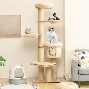  - Modern Tall Cat Tree Tower with Scratch Posts and Washable Mats - Outdoor Style Company