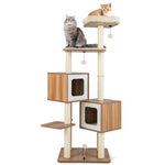  - Modern Wooden Cat Tree with Perch Condos and Washable Cushions - Outdoor Style Company