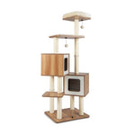  - Modern Wooden Cat Tree with Perch Condos and Washable Cushions - Outdoor Style Company