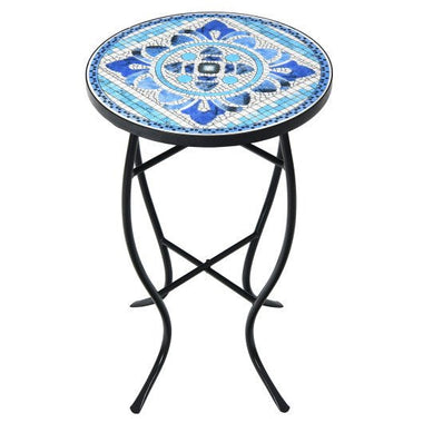  - Mosaic Side Round Balcony Bistro End Table with Ceramic Tile Top - Outdoor Style Company