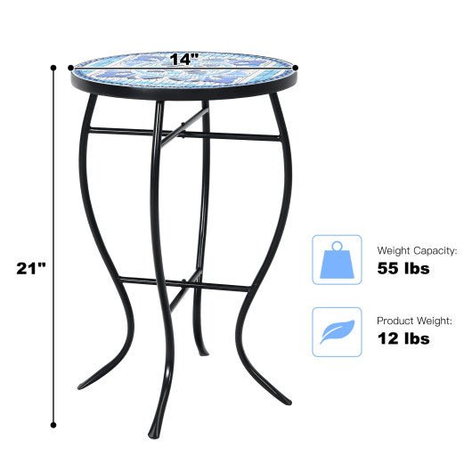  - Mosaic Side Round Balcony Bistro End Table with Ceramic Tile Top - Outdoor Style Company