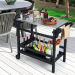  - Movable Outdoor Dining Cart Table HDPE Pizza Oven Stand Table with Stainless Steel Tabletop - Outdoor Style Company