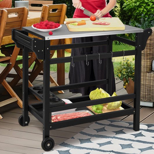  - Movable Outdoor Dining Cart Table HDPE Pizza Oven Stand Table with Stainless Steel Tabletop - Outdoor Style Company