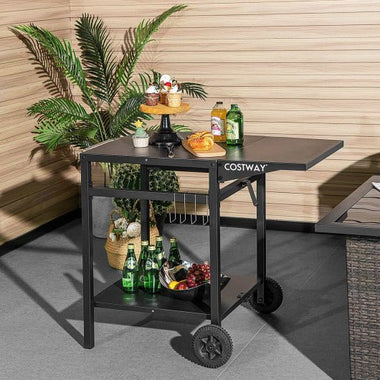  - Movable Outdoor Grill Cart with Folding Tabletop and Hooks - Outdoor Style Company