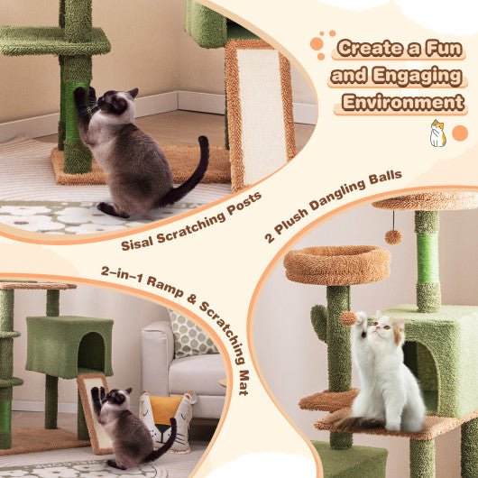  - Multi - level Cactus Cat Tree with Scratching Posts Ladder Double Condos and Toys Bed - Outdoor Style Company