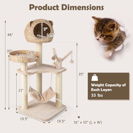  - Multi - Level Cat Tree with Condo Hammock and Rotatable Hanging Balls - Outdoor Style Company