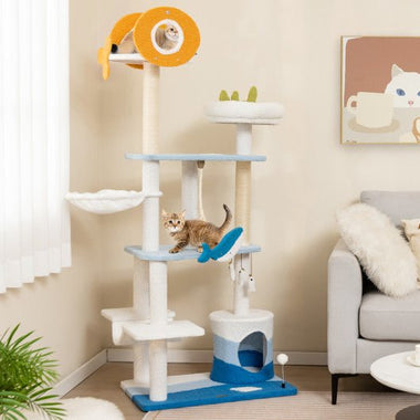  - Multi - level Ocean - themed Cat Tree Tower with Sisal Covered Scratching Posts - Outdoor Style Company