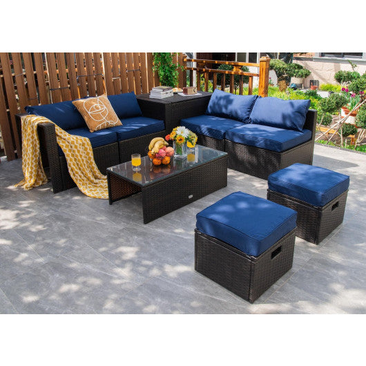  - 8 Pieces Patio Space - Saving Rattan Furniture Set with Storage Box and Waterproof Cover - Outdoor Style Company