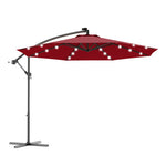 10 Feet Patio Hanging Solar LED Umbrella Sun Shade with Cross Base-Dark Red