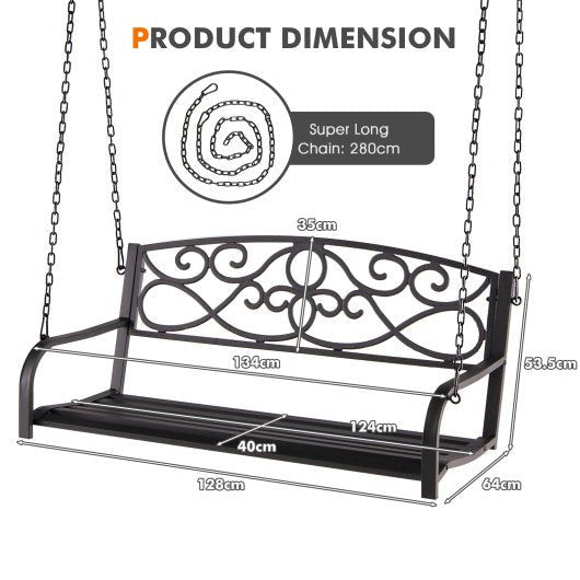  - Outdoor 2 - Person Metal Porch Swing Chair with Chains - Outdoor Style Company