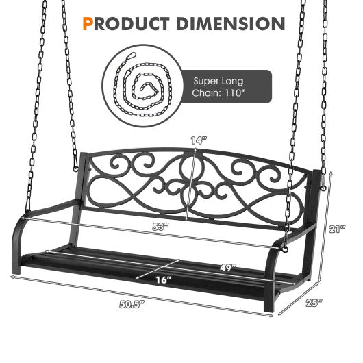  - Outdoor 2 - Person Metal Porch Swing Chair with Chains - Outdoor Style Company