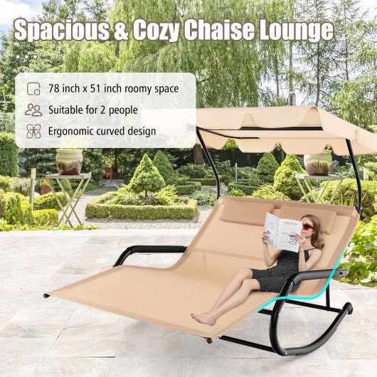  - Outdoor 2 Persons Rocking Chaise Lounge with Canopy and Wheels - Outdoor Style Company