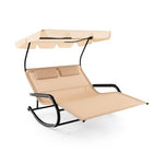  - Outdoor 2 Persons Rocking Chaise Lounge with Canopy and Wheels - Outdoor Style Company